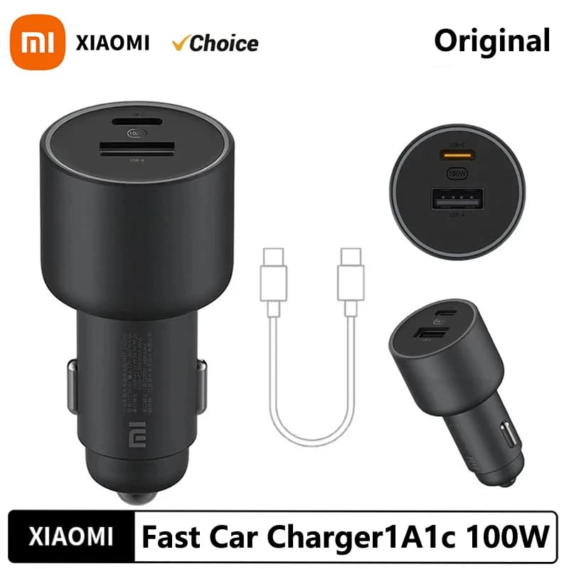 Xiaomi Mi Car Charger 100W MAX 1A1C Fast Charging Dual-port USB-A USB-C Smart Device Fully Compatible With Light Effect Display