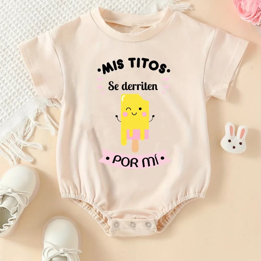 My Uncle  Melt for Me Pattern Print Infant Bubble Bodysuit Short Sleeve Round Neck Oversized Bubble Romper Summer Baby Clothes