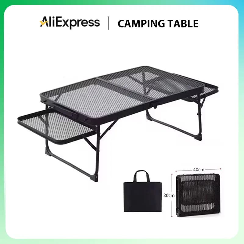 Camping Table Iron Mesh Folding Table Portable Outdoor Camping With Lifting Shelf Aluminium Alloy Dining Table