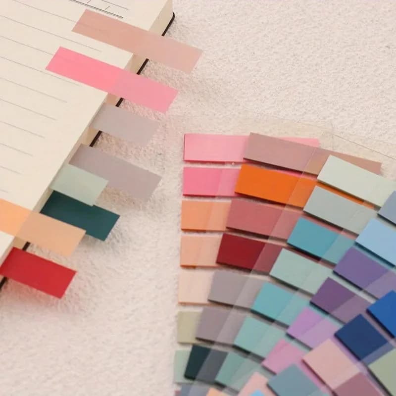 200PCS Index Cool Self-Stick Notes Wide Tag PET Stationery Decals Students Waterproof Notepad Plain Journal Pure Color Notebook