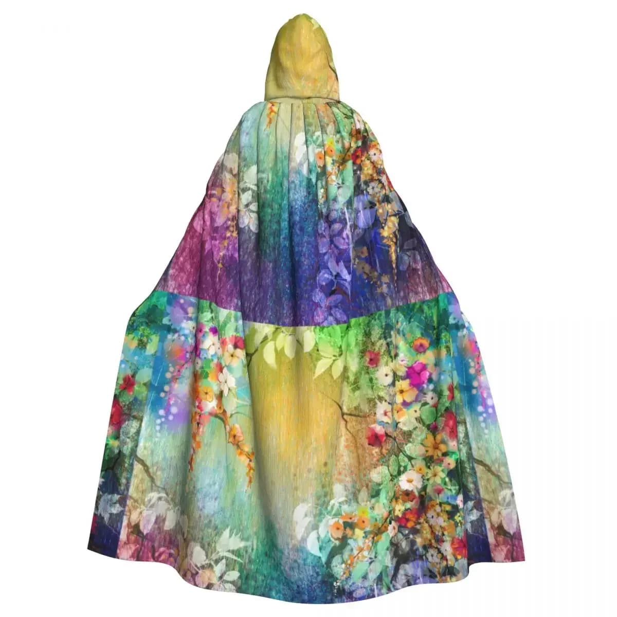 Abstract Watercolor Floral Painting Hooded Cloak Polyester Unisex Witch Cape Costume Accessory
