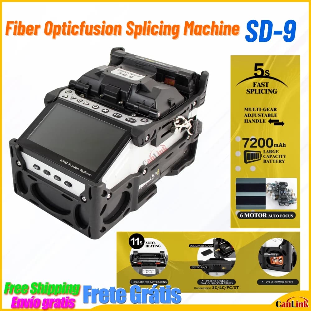 2024 New SD-9 Fiber Optic Fusion Splicer 6 Motor Touch Screen ARC Splicing Hine With VFL Power Meter Function FTTH