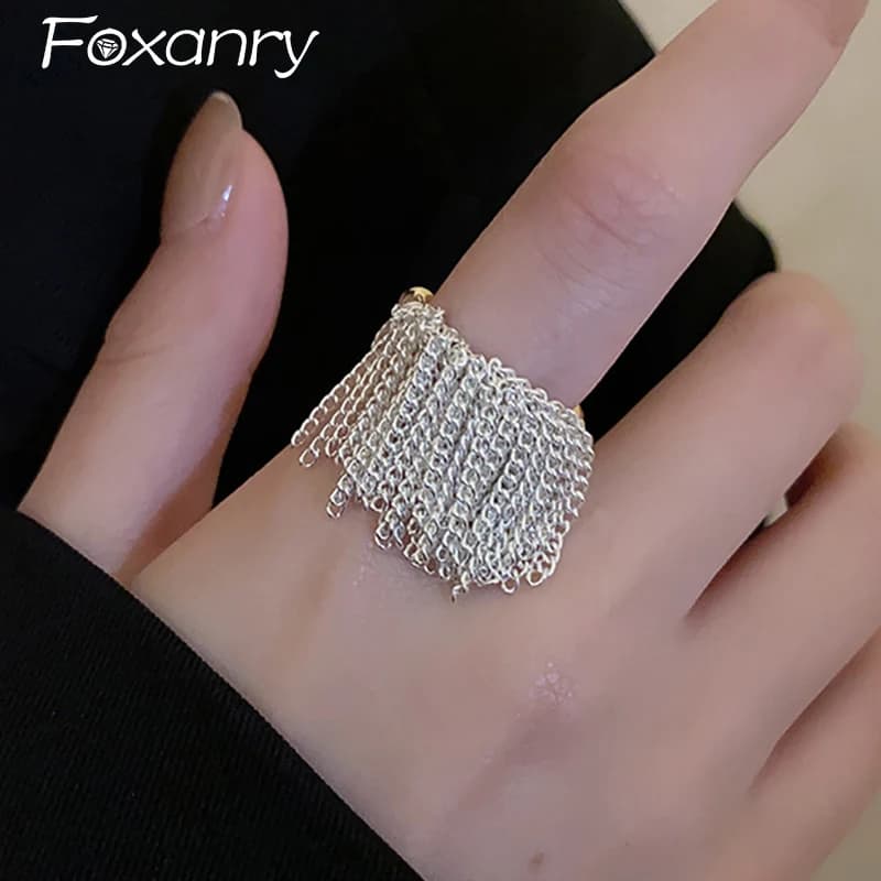 Foxanry Silver Color Personality Tassel Ring For Women Girls Elegant Creative Trendy Wedding Bride Jewelry Accessories Gifts