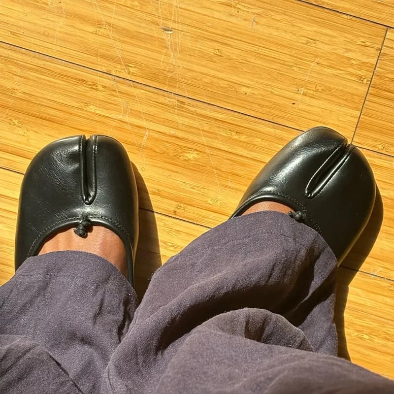 IPPEUM Tabis Shoes Black Ballets Flats Split Toe Women Mary Janes Plus Size 44 Dress Loafers Ballerina Zapato Mujer