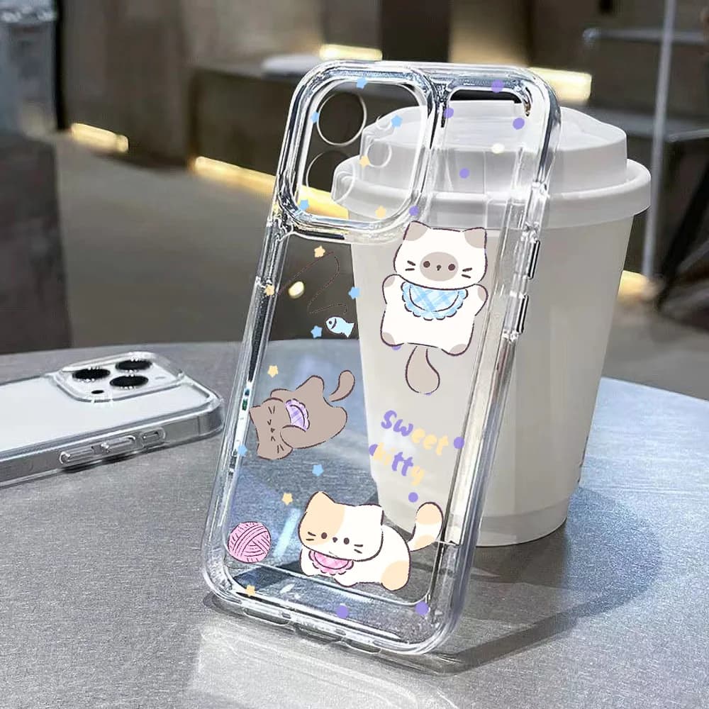 Y2K Pattern Cute Cat Phone Case For iPhone 13 Case iPhone 15 14 12 11 Pro Max XR X XS 7 8 Plus SE Soft Shockproof Clear Cover