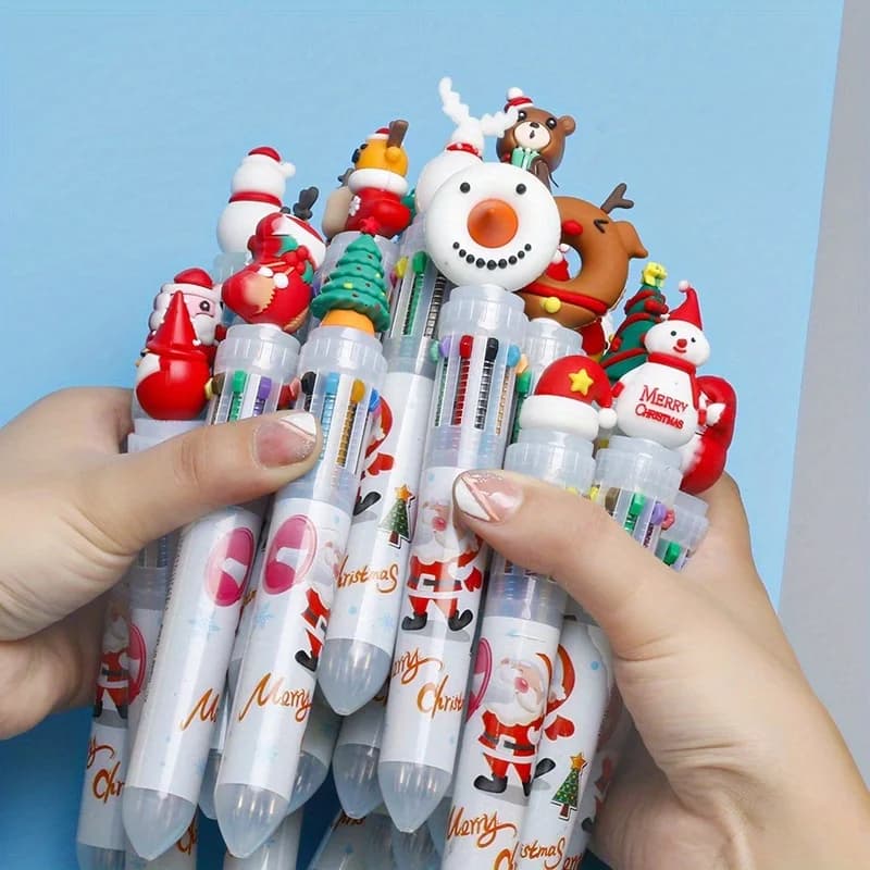 3Pcs 6/10 Colors Random Christmas Ballpoint Pen Cute Santa Claus Multicolor Marker Pens For Kids Stationery Gift
