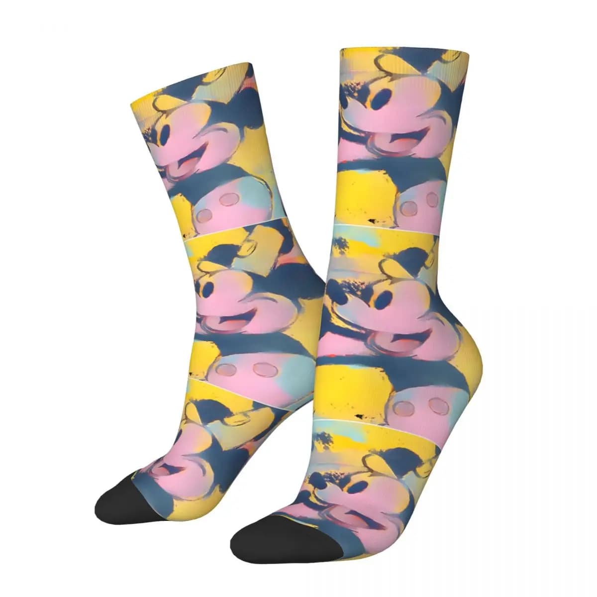 Steambo In Warhol Style Sock for Men Hip Hop Harajuku Disney Mickey Mouse Happy Seamless Pattern Printed Boys Crew Sock