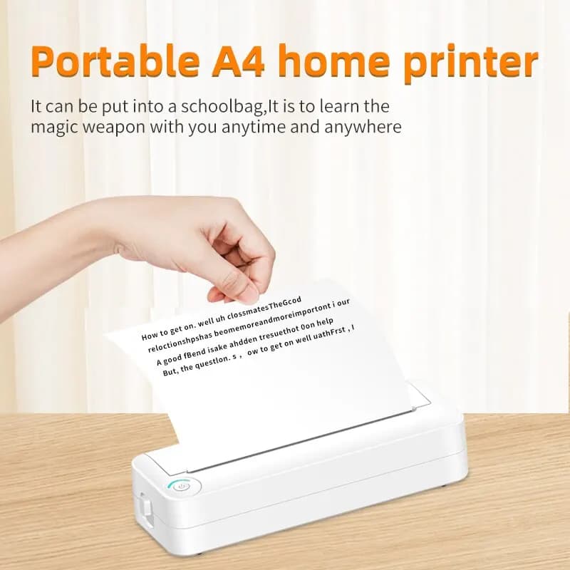 A4 Paper Portable Thermal Printer 1000mAh Pocket Photo Document Printer Wireless Bluetooth Printer for Android iOS Laptop