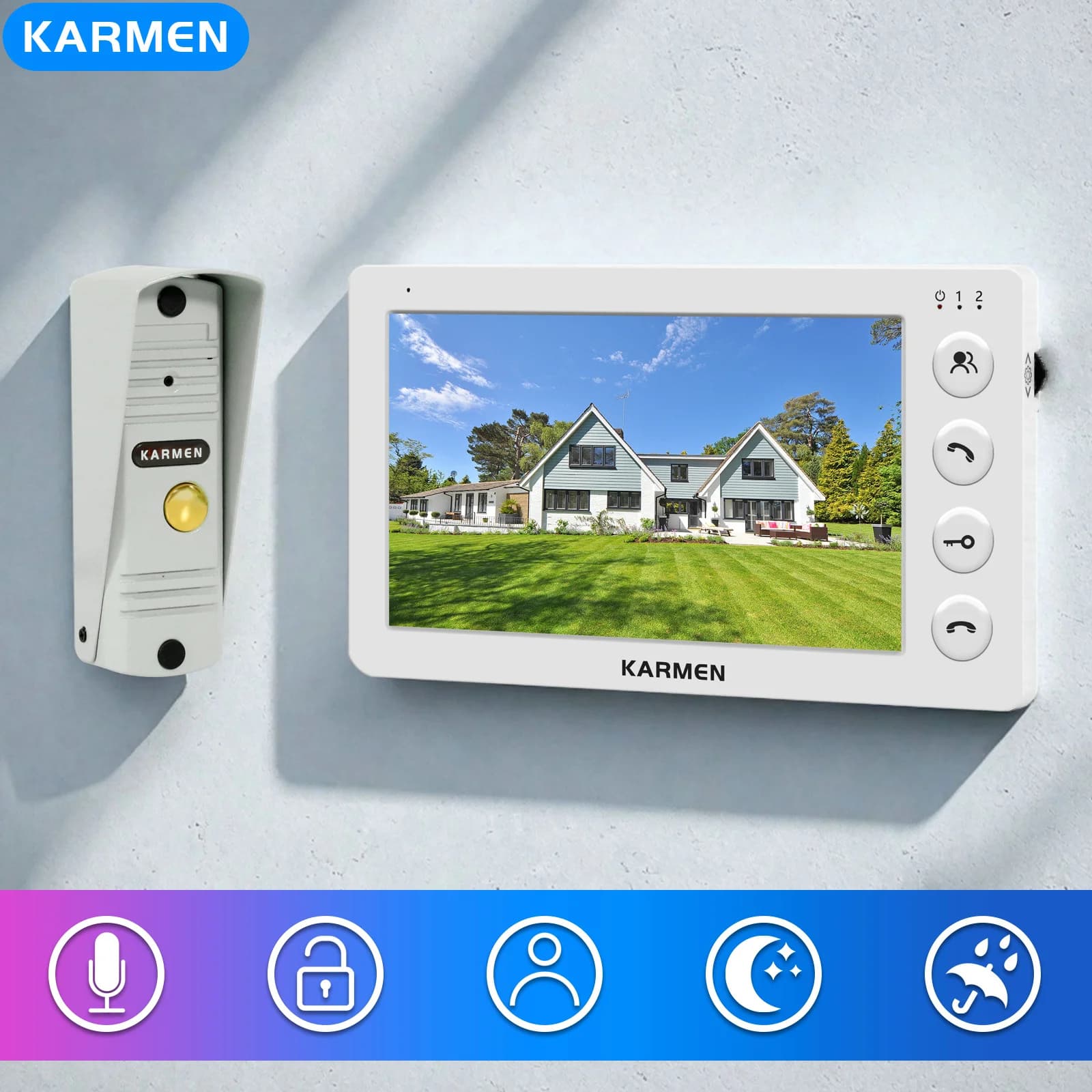 KARMEN Wired Video Door Phone Intercom System Home Outdoor Metal Doorbell Waterproof Cold Resistant Night Vision for Security