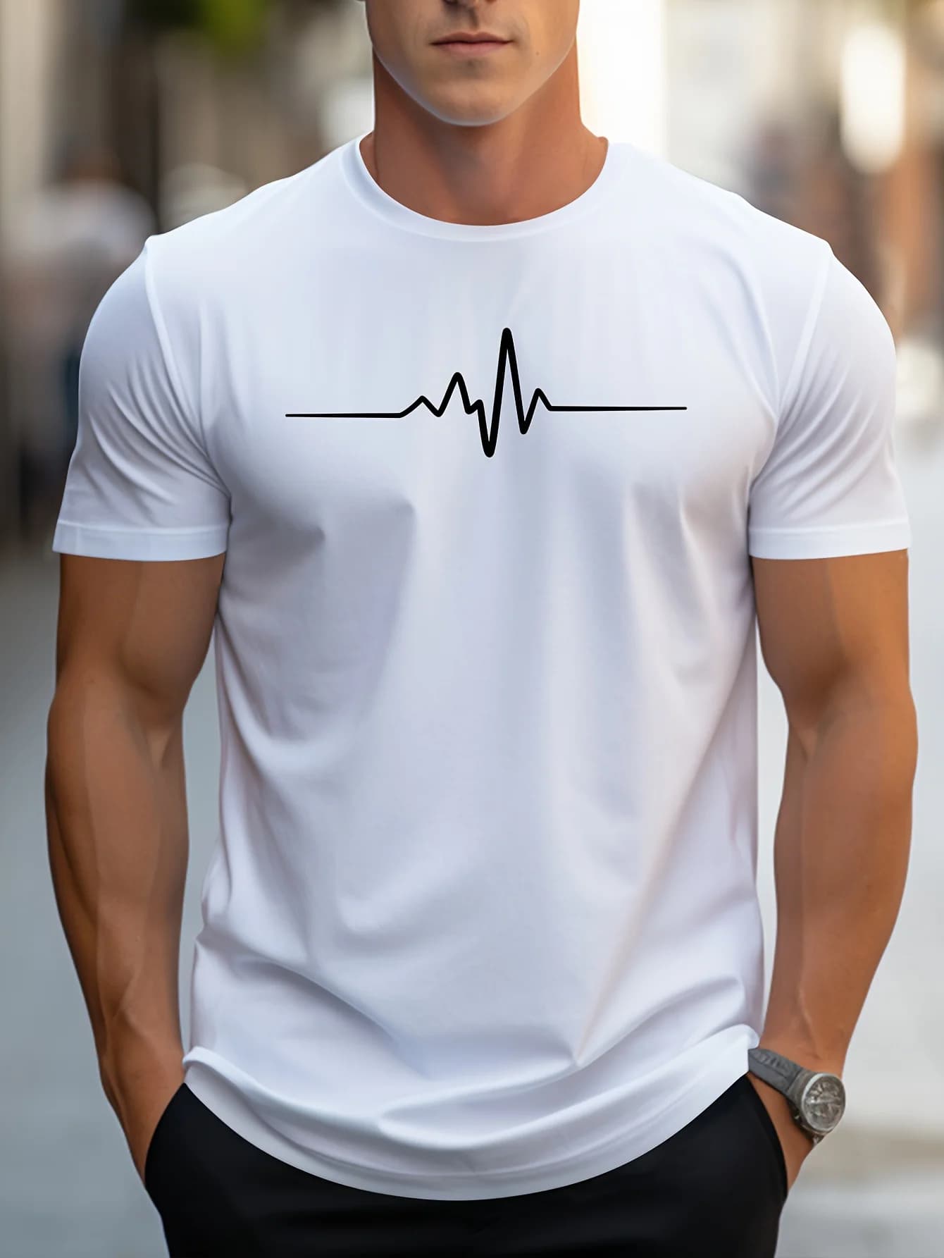 Men's summer loose size Creative Graphic printed slim fit casual sports round neck short sleeved T-shirt top