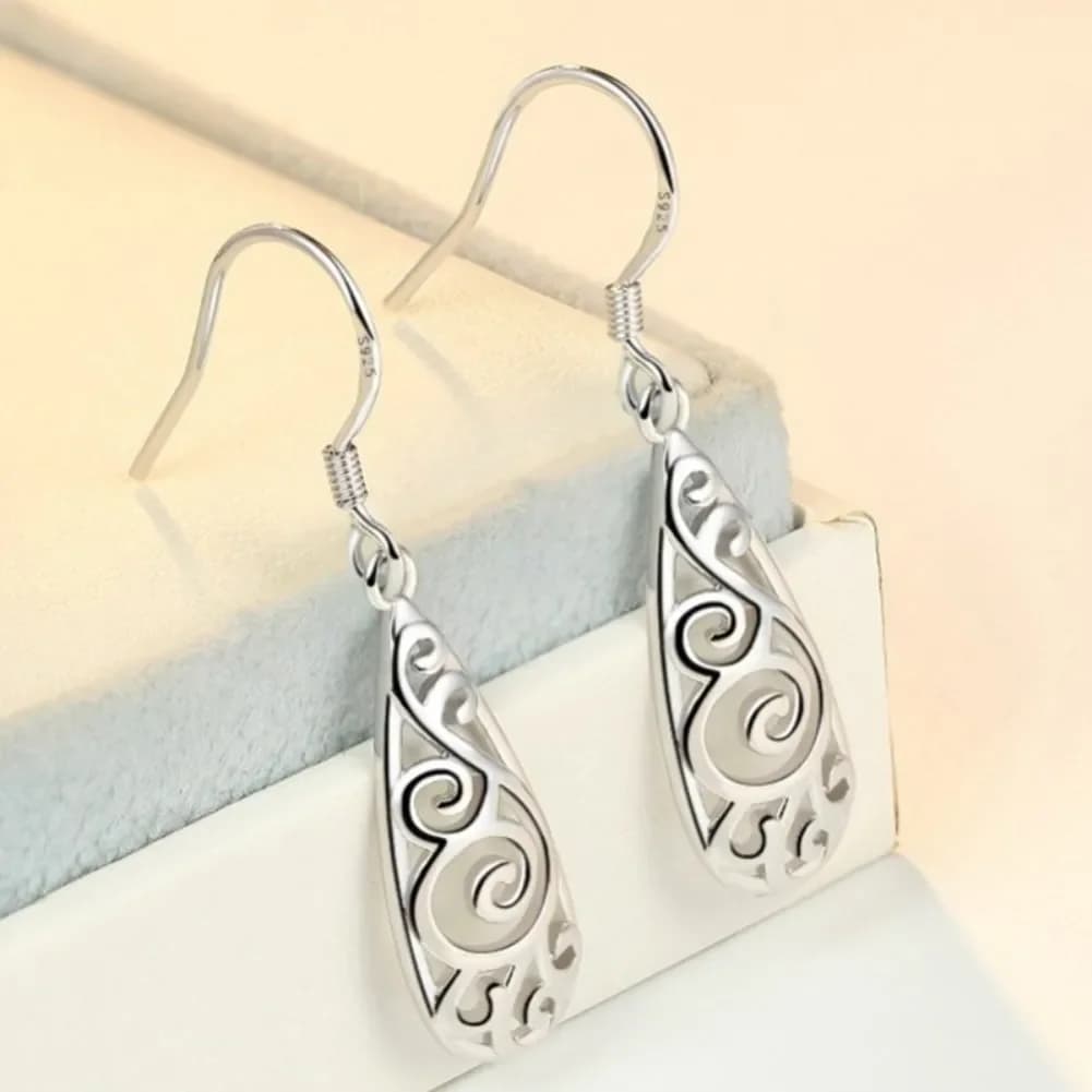 New 925 Sterling silver Carved drop shape Earrings for Women fashion wedding Jewelry Christmas Gifts party vintage long earrings
