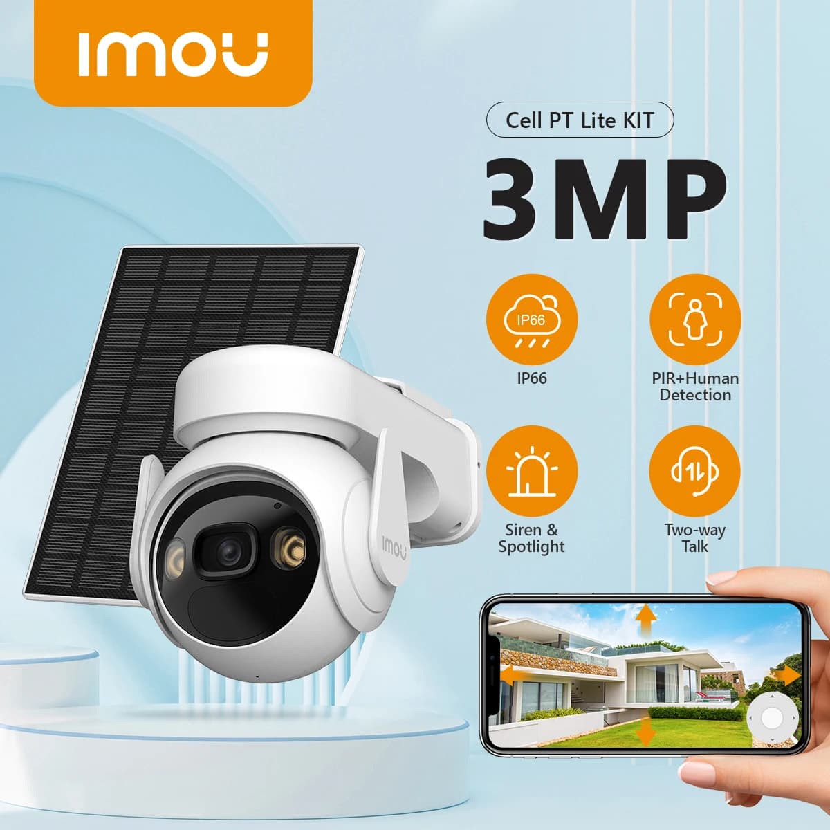IMOU 3MP Cell PT Lite 100% Wire-Free with Solar Panel WiFi Camera 5000mAh Battery IP66 Auto Tracking Home Security Camera