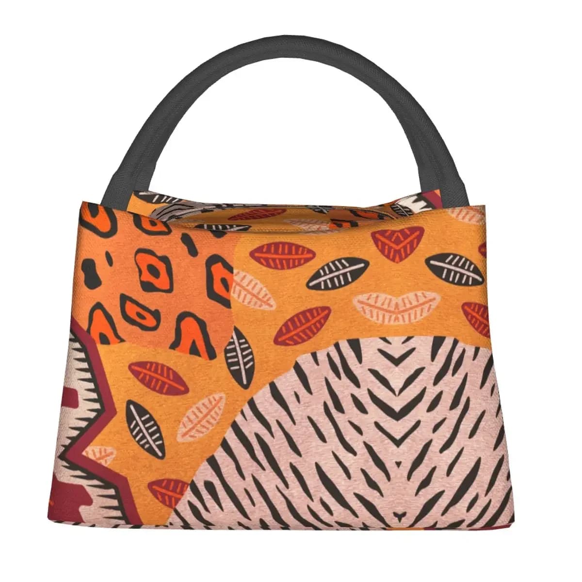 African Tribal Ekai Mudcloth Lunch Bag Geometric Travel Lunch Box For Women Vintage Print Thermal Lunch Bags Oxford Cooler Bag