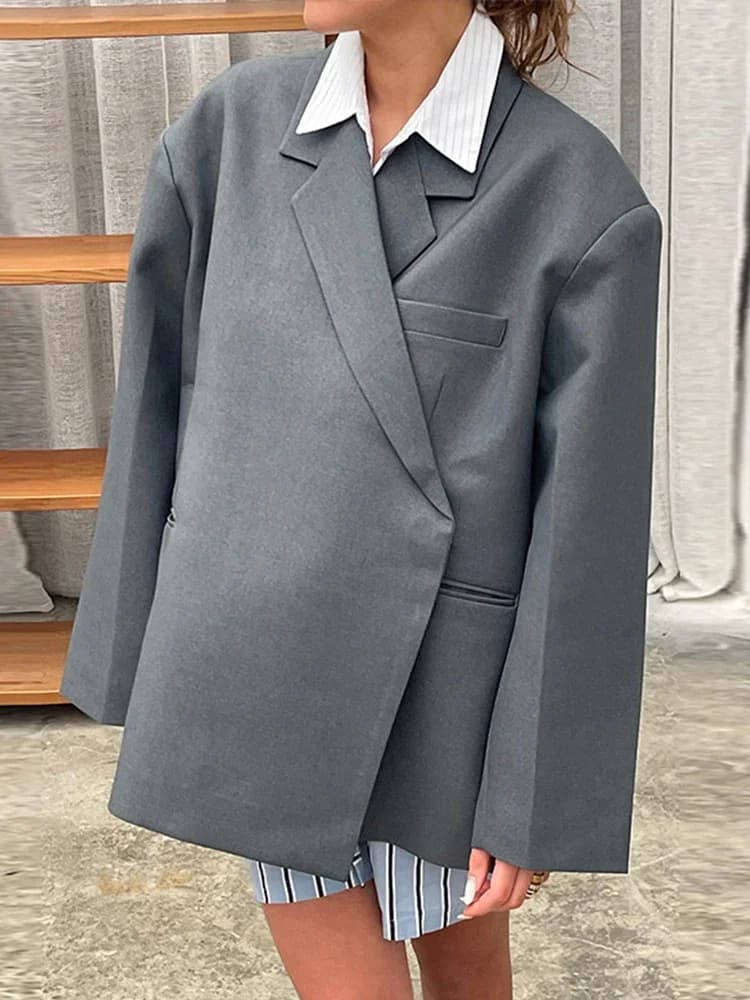 Loose Solid Oversize Coats Women Street Lapel Long Sleeve Pocket Button Button Female Jacket 2024 Autumn Lady Elegant Outwears