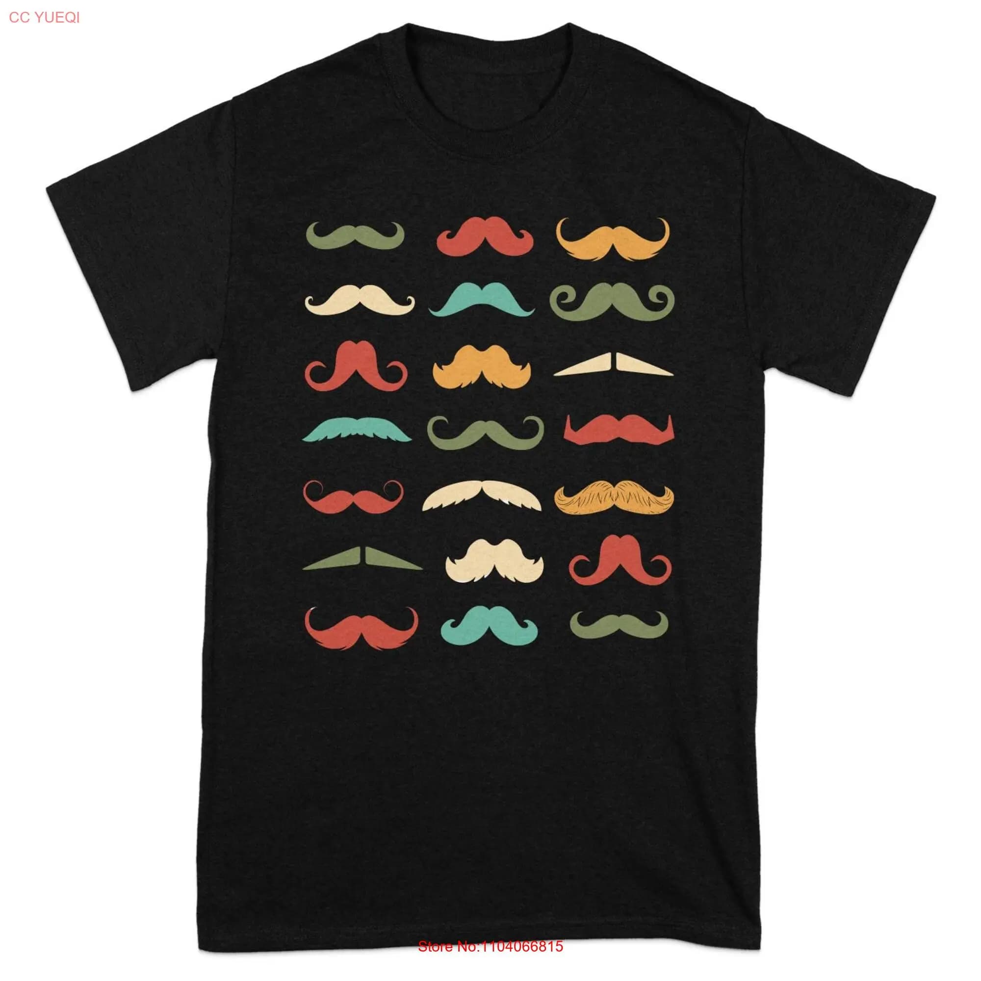 Vintage Mustache Pattern T Shirt Retro Print Fun Design Quirky Facial Hair Mustached Man  long or short sleeves