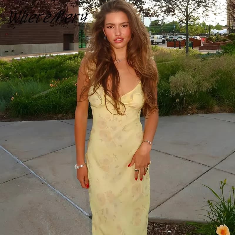 WhereMery Fashion Women Floral Printed Maxi Dresses Sexy Lady Off Shoulder Backless Ruffle Halter Dress Elegant Summer Vestidos