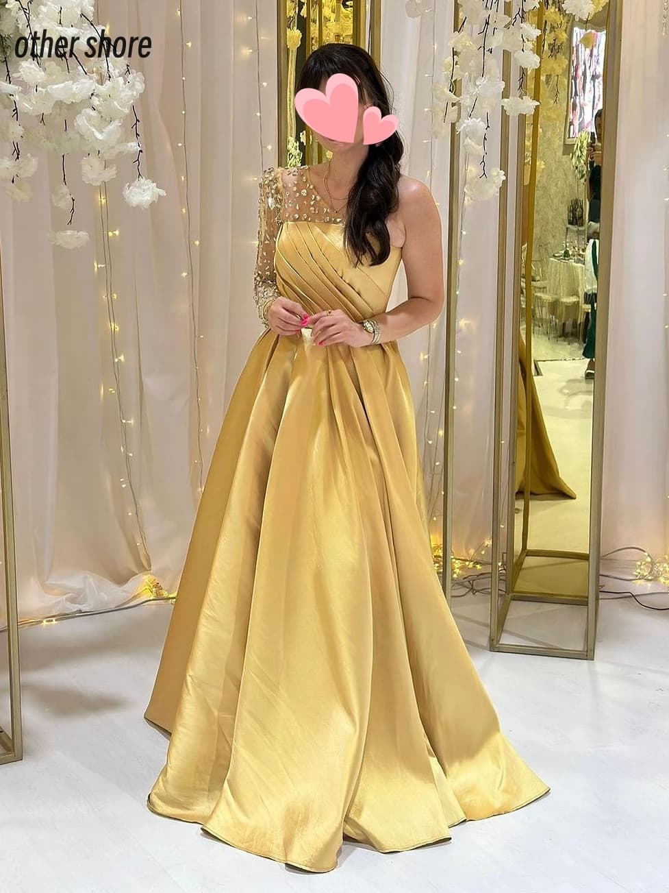 Other Shore Elegant Vintage Sexy Sweet Gold Crystal Beading A-Line Customize Formal Occasion Prom Dress Evening Party Gowns