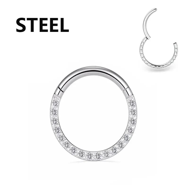 Stainless Stee Hinged Segment Hoop CZ Stone Nose Ring Nipple Ear Cartilage Tragus Helix Lip Earring Piercing Body Jewelry