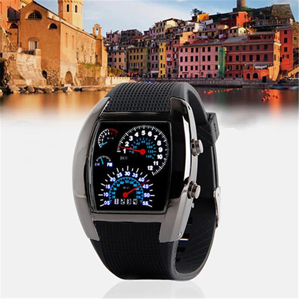 Barrel shaped watch Fashion Men's Sport LED Dashboard Pattern Dial Digital Wrist Watch Gift Digital LED Sports Watch Gifts Mens