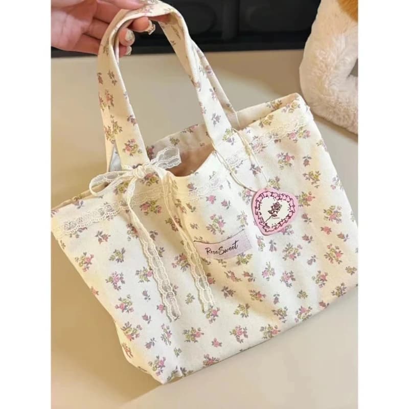 Summer floral small fresh shoulder bag trendy fashion large capacity handbag for girls artistic tote bag