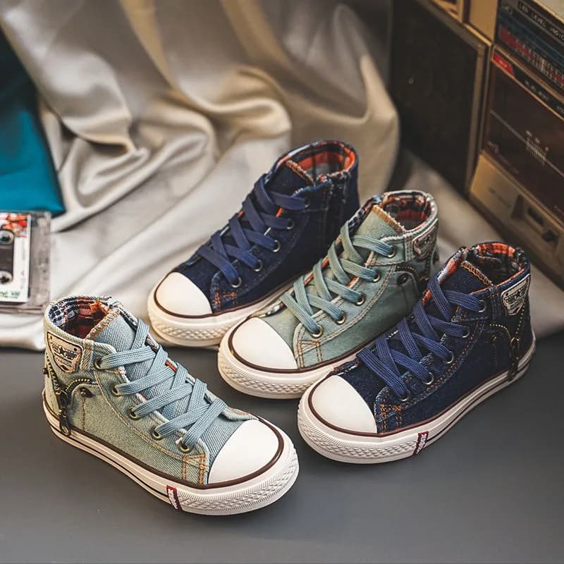 New Children's Canvas Shoes Boys and Girls Fashion Versatile Denim Canvas Zipper Design Board Shoes 2024 Spring and Autumn Shoes