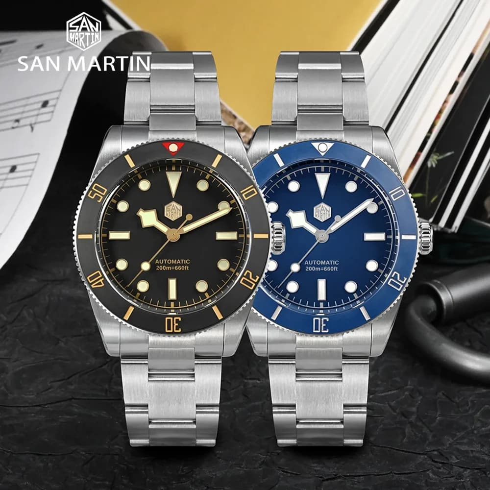 San Martin Original 37mm BB54 Vintage Diver Automatic Men Watch NH35 Mechanical Wristwatches Sapphire Luminous 200m Waterproof