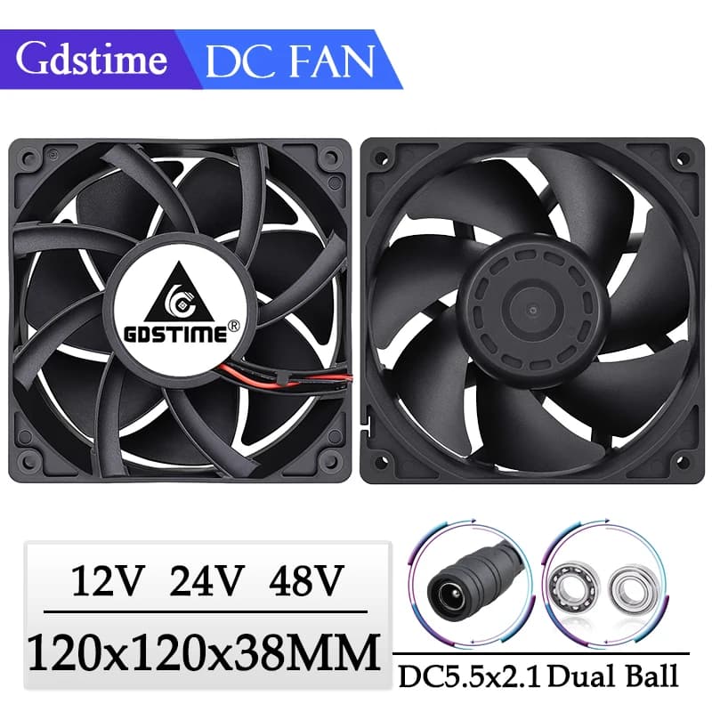 GDSTIME 120mm 6000RPM Cooling Fan 12V 24V 120x120x38MM DC Brushless Booster Violent Fan for Btc Machine Chassis Cabinet Cooling
