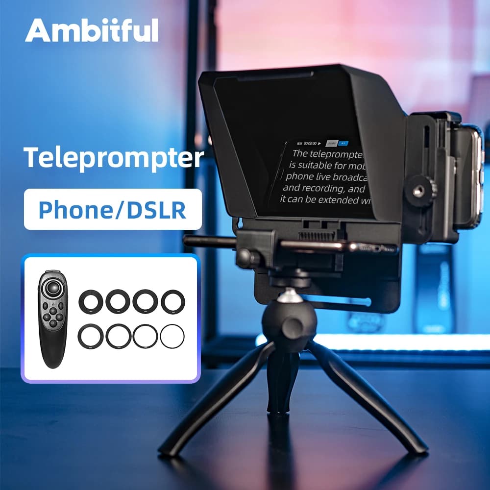 Ambitful Phone and DSLR Recording Mini Teleprompter Portable Inscriber Mobile Teleprompter Artifact Video With Remote Control