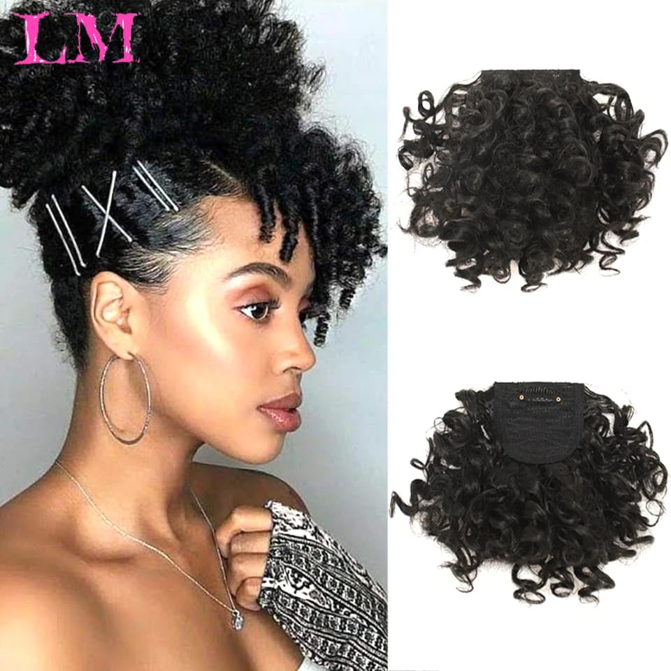LM Afro Kinky Curly Bang For Black White Woman Fake Fringe Clips In Bangs Wig Hair Natural Black Synthetic Hair accessories