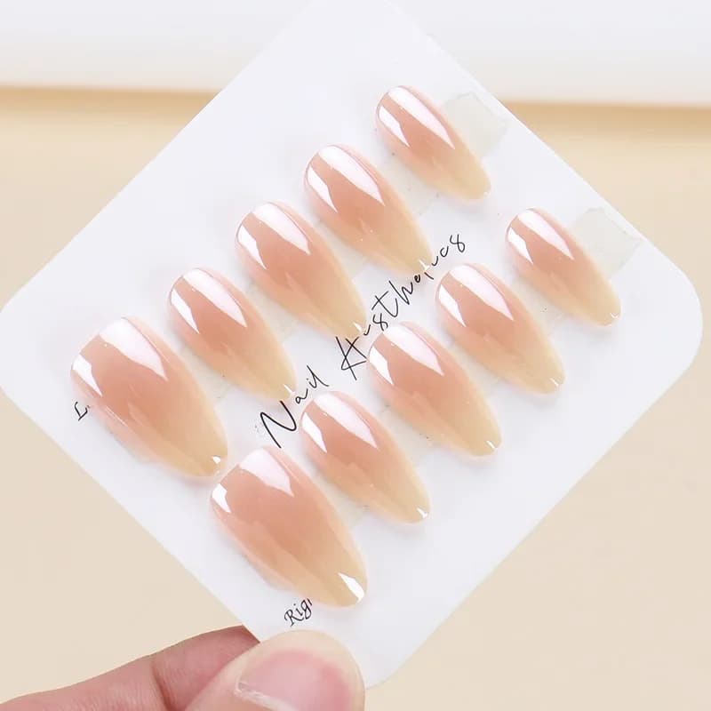 10pcs Chrome Press on Nails Almond Gel False Nails with Glue Reusable Glazed Stick on Nail Fall Aurora Natural Nails Press Ons