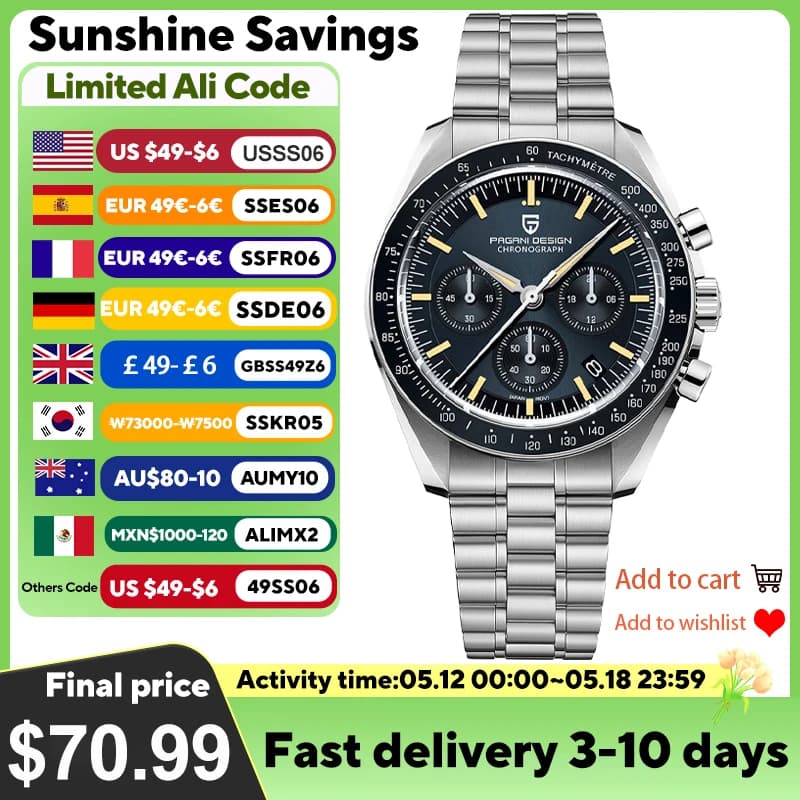 PAGANI DESIGN 2025 New Tribute to CK2998 Moon Watch Men Luxury Quartz Watches For Men AR Sapphire crystal Sport Chronograph Man