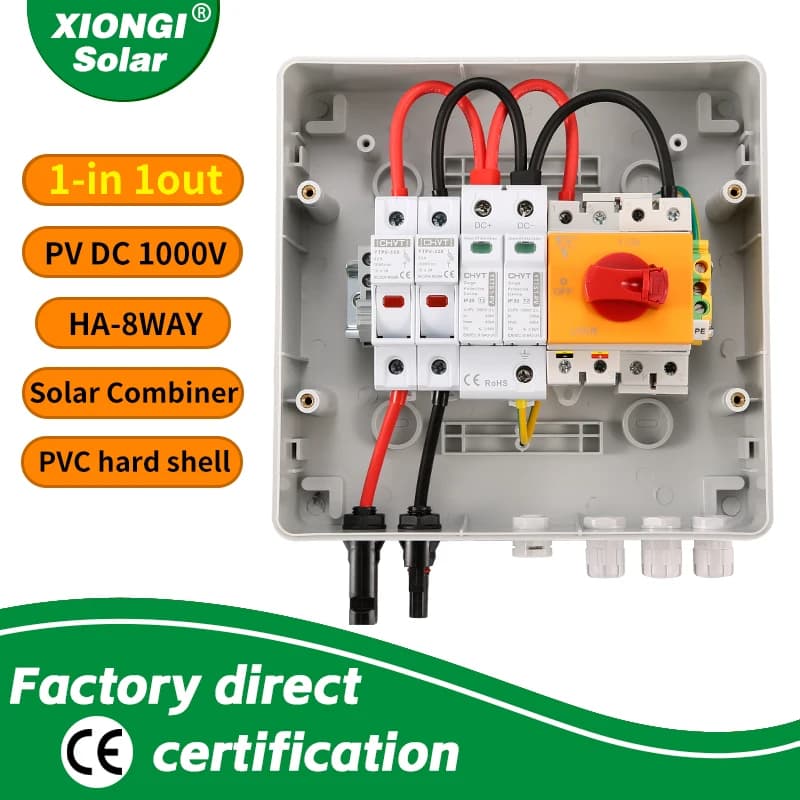 Waterproof Outdoor Mounted IP65 1-in-1-out 1000V  Solar PV Combiner Box Surge Lightning Protection DC Distribution Boxes