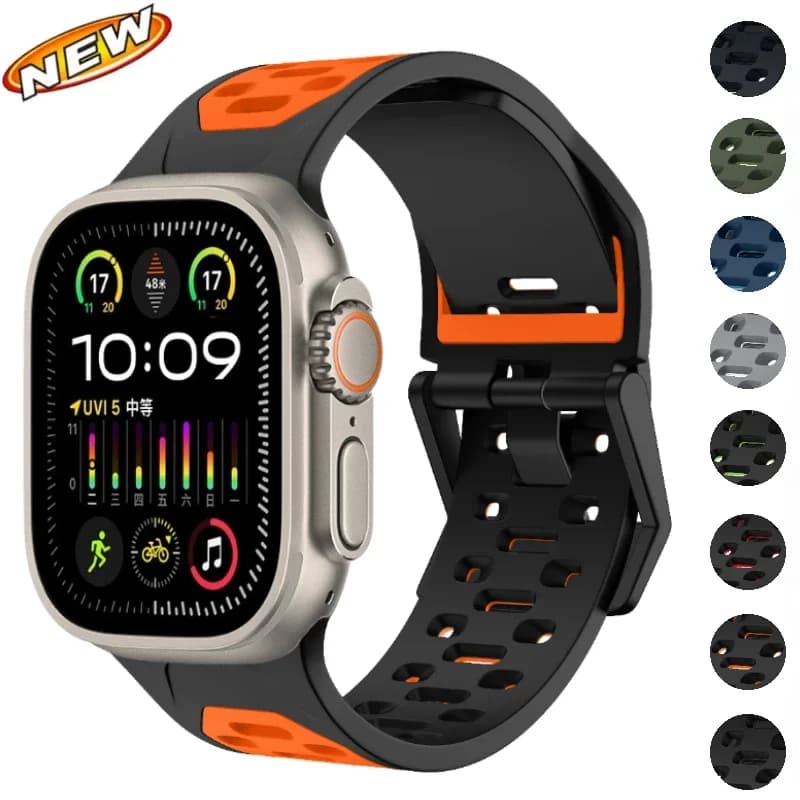 Silicone Strap For Apple Watch Band Ultra 2 49mm Series 10 9 8 7 46mm 45mm Breathable two-color Bracelet iWatch 654 SE 44mm Belt