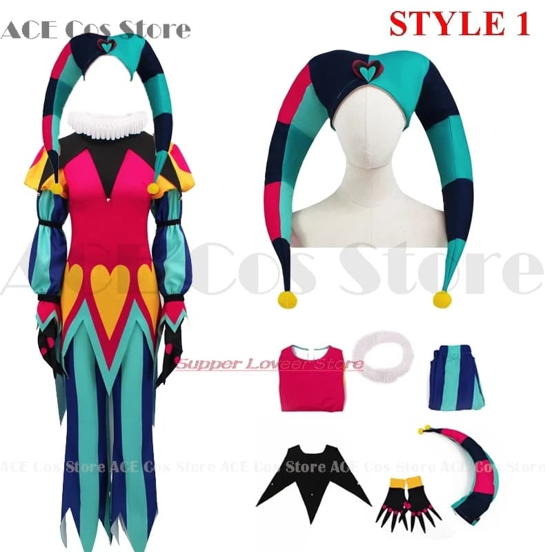 Fizzarolli Cosplay Costume Helluva Hat Boss Halloween Fancy Clown Suit Fezz Tail Carnaval Party Suit FullSet Unisex Suit