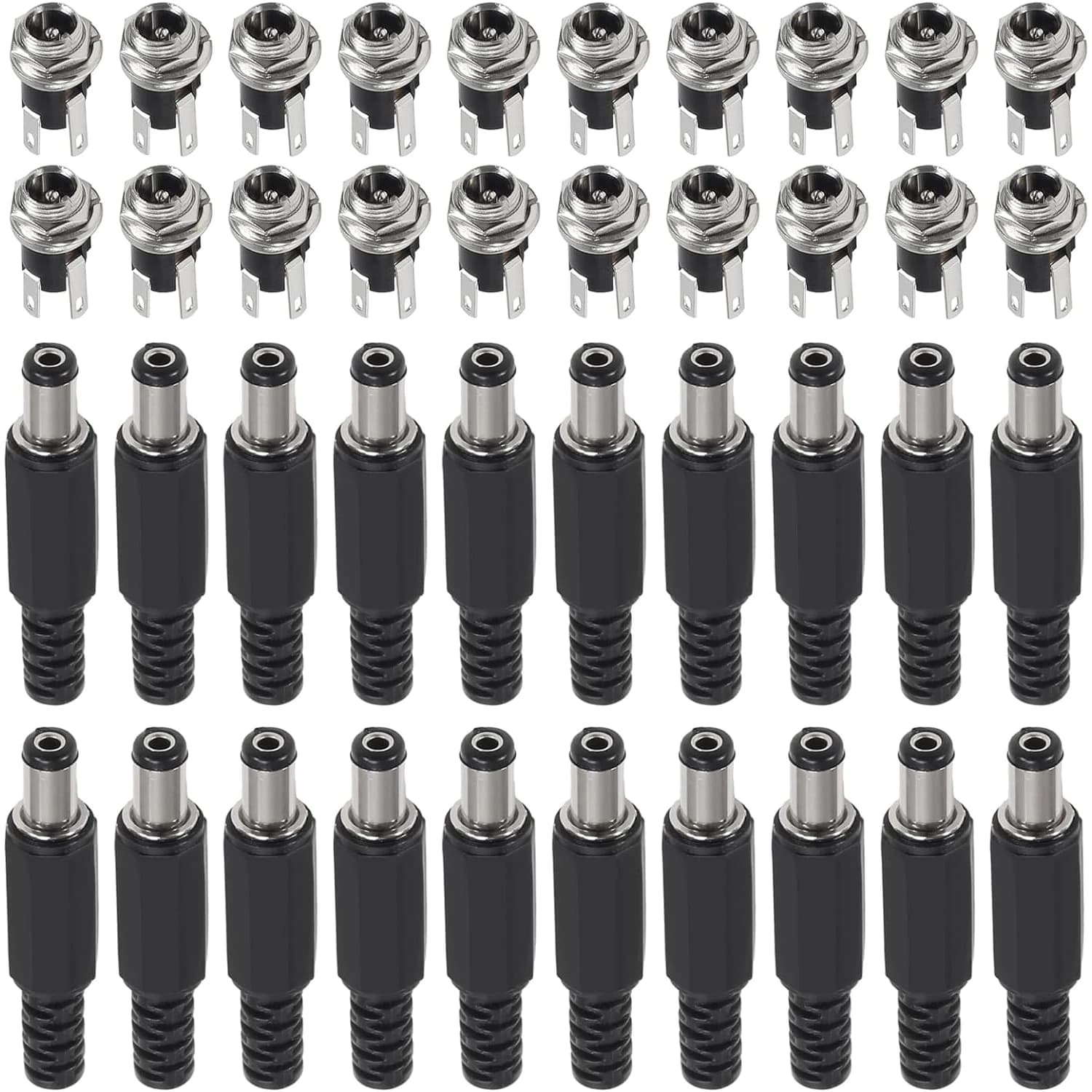 5SETS 5.5x2.1MM DC Power Plug Jack Female Panel Mount Connector Kit Locking Solid Copper Male Plug Connector and Female