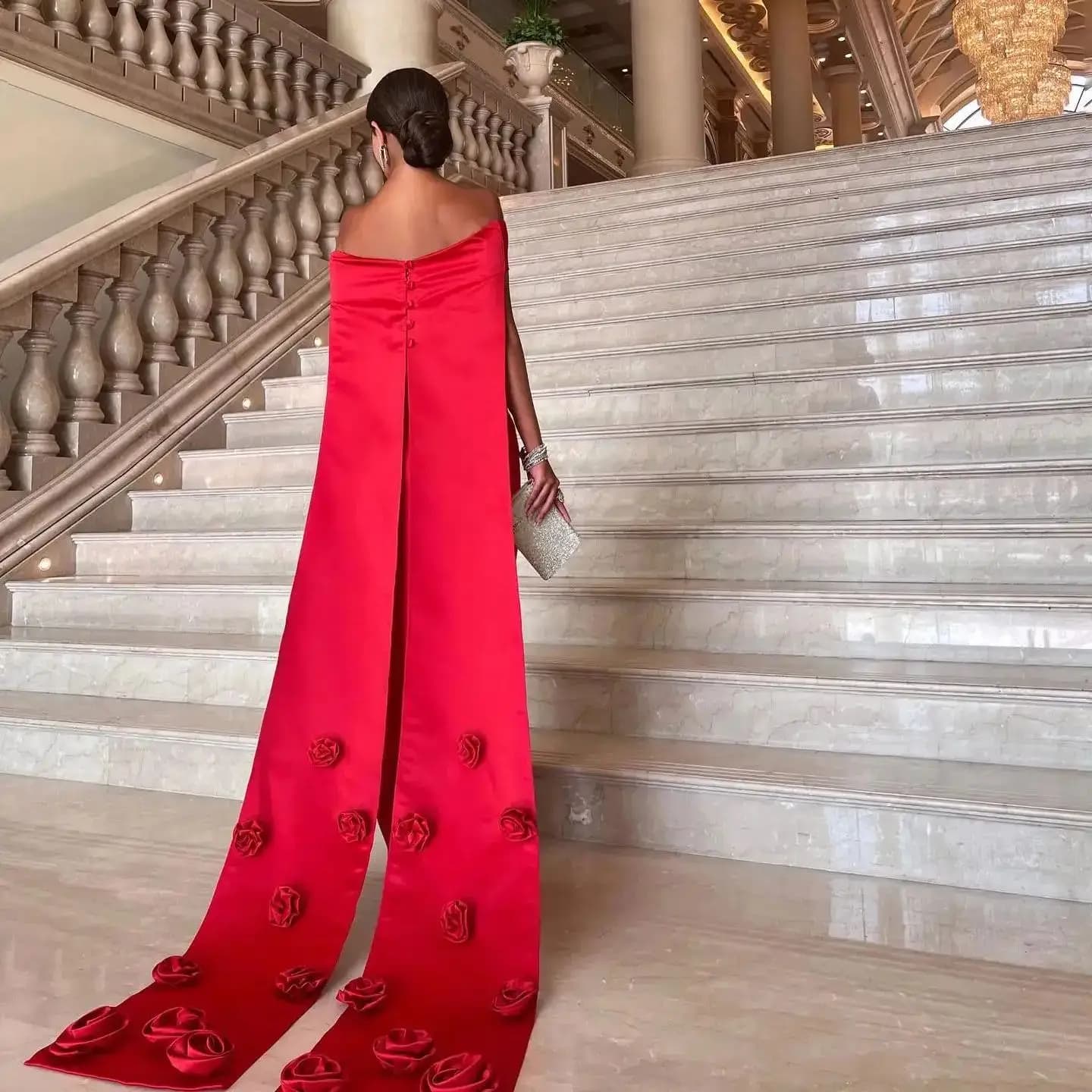 Fimora Saudi Sexy Red Prom Gown Women Off Shoulder Floral Party Evening Dress Floor Length Formal Occasion Dresses customized