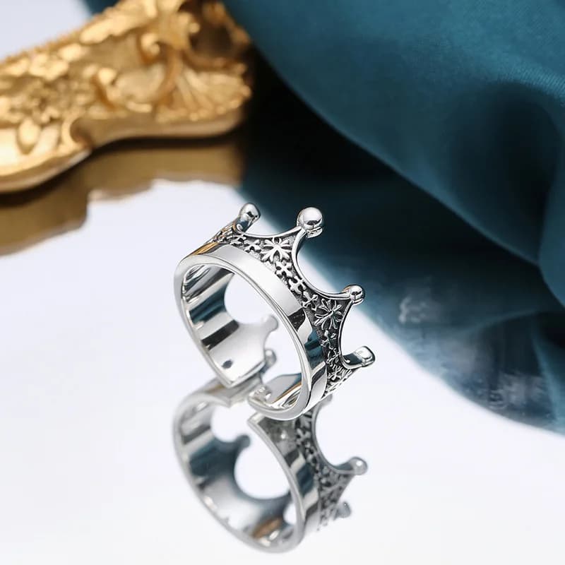 CaSual S925 Sterling Silver crown croSS ring retro diStreSSed open ring faShion retro hand jewelry literary