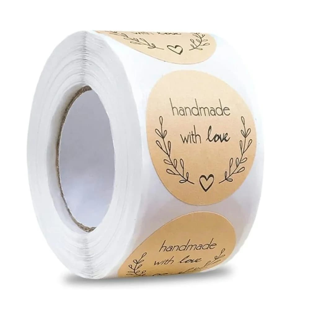 500pcs Handmade with Love Stickers Vintage Kraft Paper Stickers Stationery Label Baking Kraft Paper Stickers Scrapbook Gift