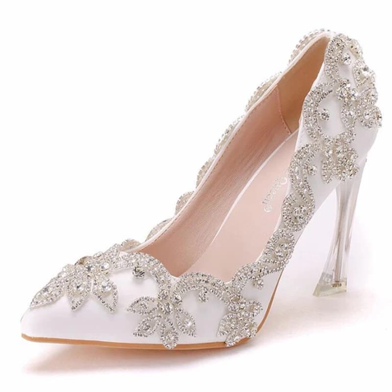 9 cm shallow mouth single shoes crystal heel prom party rhinestone bridal bridesmaid shoes  size dinner shoes