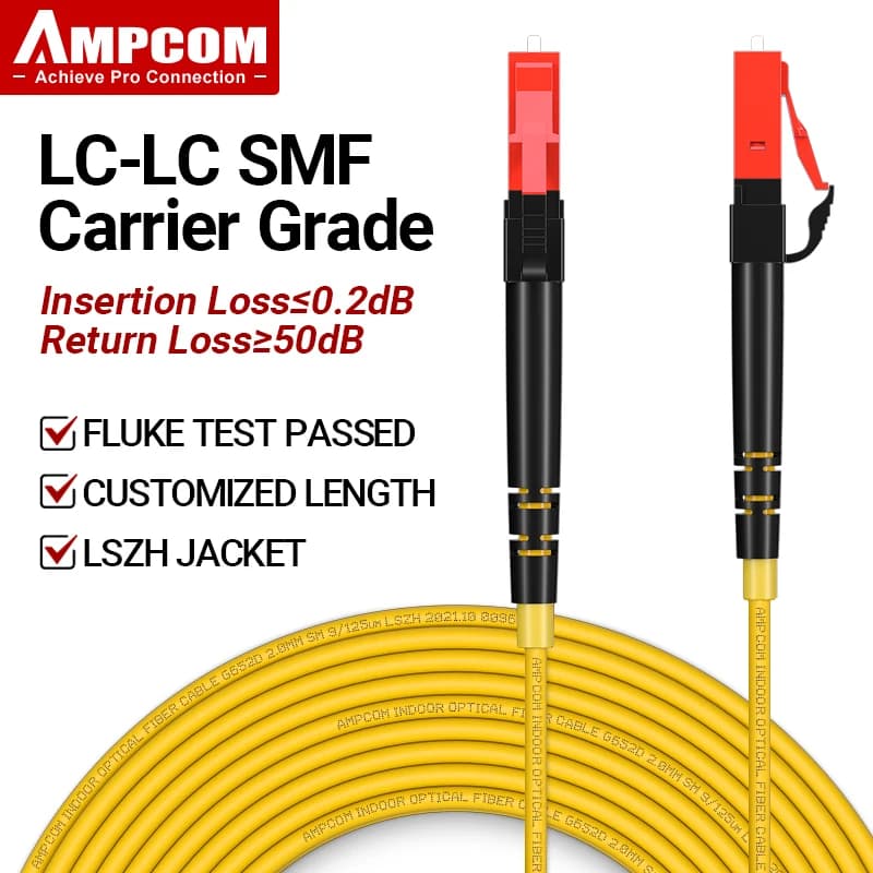 AMPCOM LC to LC UPC Fiber Optical Patch Cable Singlemode Simplex SMF 9/125μm Single Mode Bend Insensitive 2.0mm Fiber Optic Cord