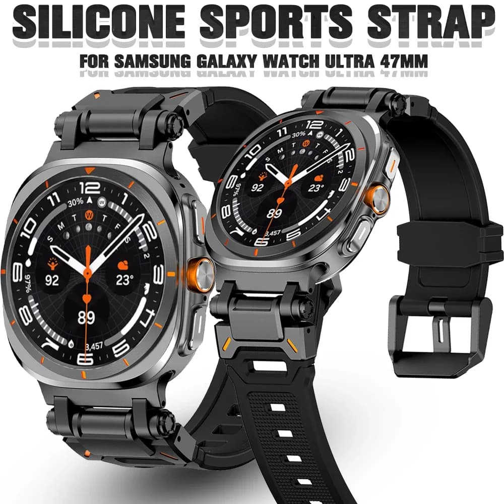 Rubber Strap for Samsung Galaxy Watch Ultra Band 47mm Stainless Steel Connector for GALAXY WATCH 7 ULTRA 47 Men Sports Bracelet