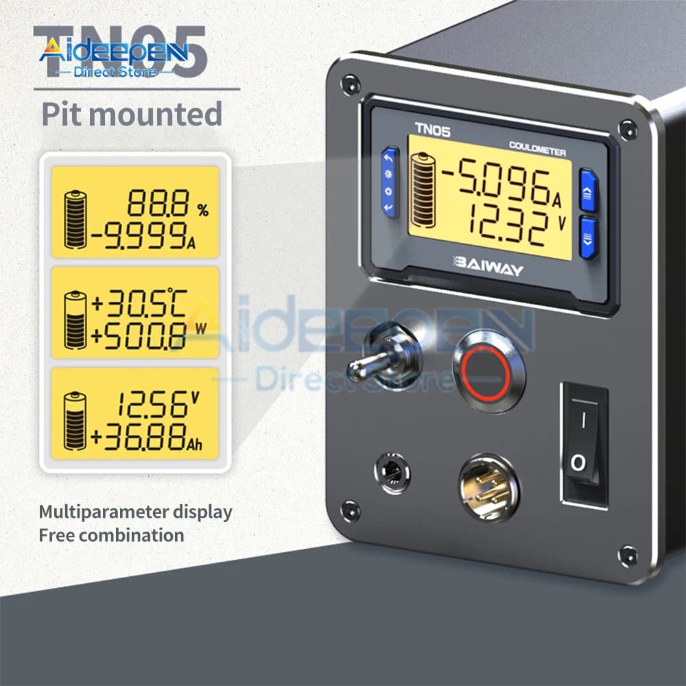 TN05 Battery Voltmeter Capacity Indicator DC 8V to 80V 50A Lithium Car Motorcycle Voltage Gauge Coulometer Built In Sampling