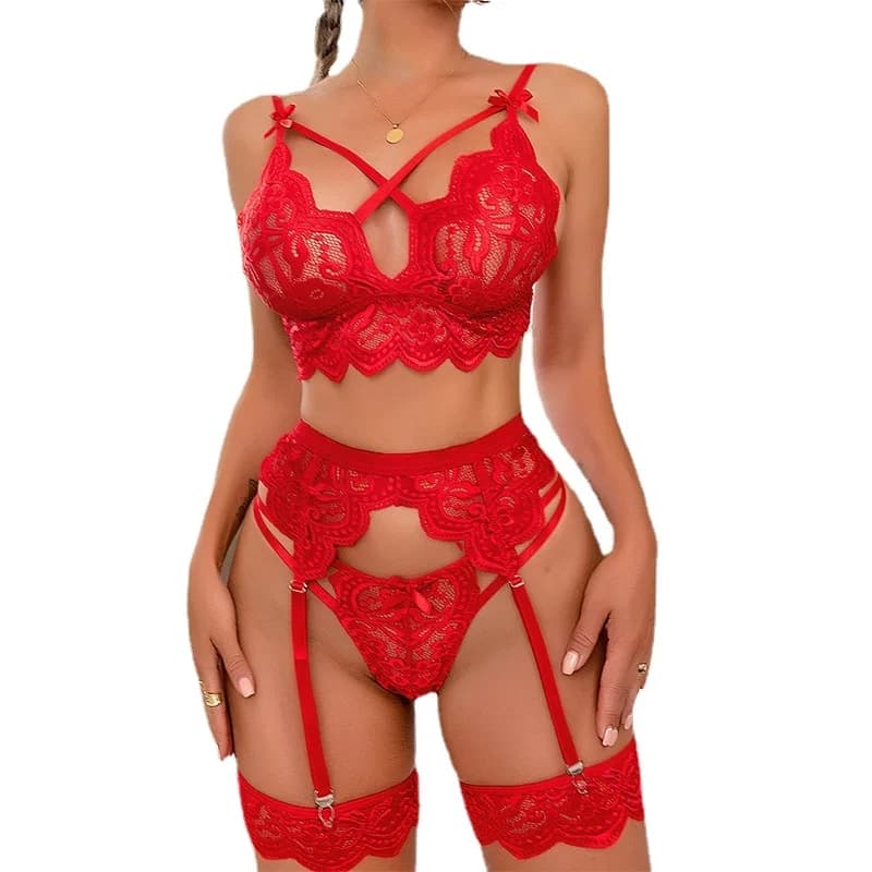 2025Hot Erotic Sexy Lingerie for Women Body Underwear Costume Bra Thongs Garter Belt  Suits Lace 3-piece Lingerie Sets Sissy