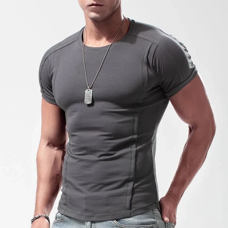 Summer Men's Crew Neck T Shirt Casual Slim Fit Cotton Short Sleeve Jogger T-Shirts Mens Pure Color Basic Top Tees