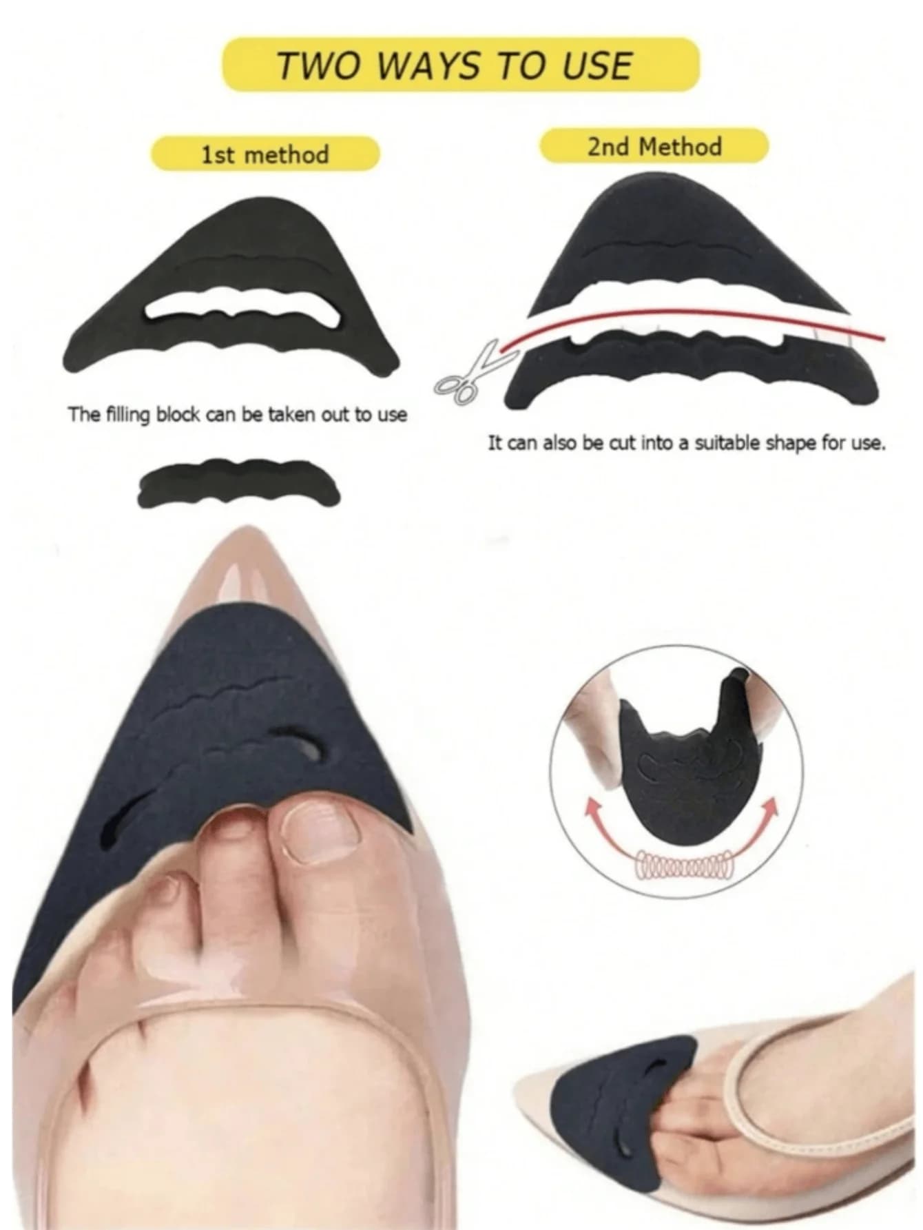 2 Pairs Toe Plug Soft Half Insoles, Reusable Toe Foam Filled Insoles Adjustable Oversized Foot Support Cushion Unisex Insole