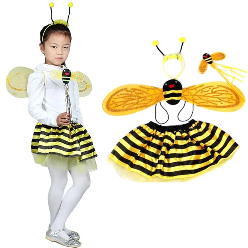 Children's Day Performance Kids Cosplay Costumes Bee Insect Wings Small Skirt Magic Wand Fairy Princess Halloween Cosplay Suits