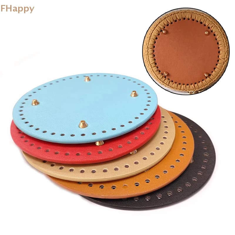 1PC 15*15cm Round Bottom For Knitted Bag PU Leather Bag Base Handmade Bottom With Holes DIY Crochet Bag Bottom Accessories