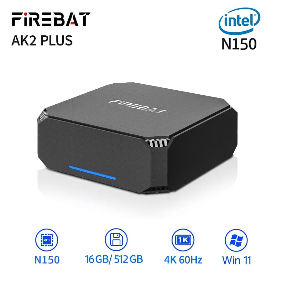 FIREBAT AK2 PLUS MiniPC Intel N150 N100 Dual Band WiFi5 BT4.2 16GB 512GB Desktop Gaming Computer Mini PC Gamer