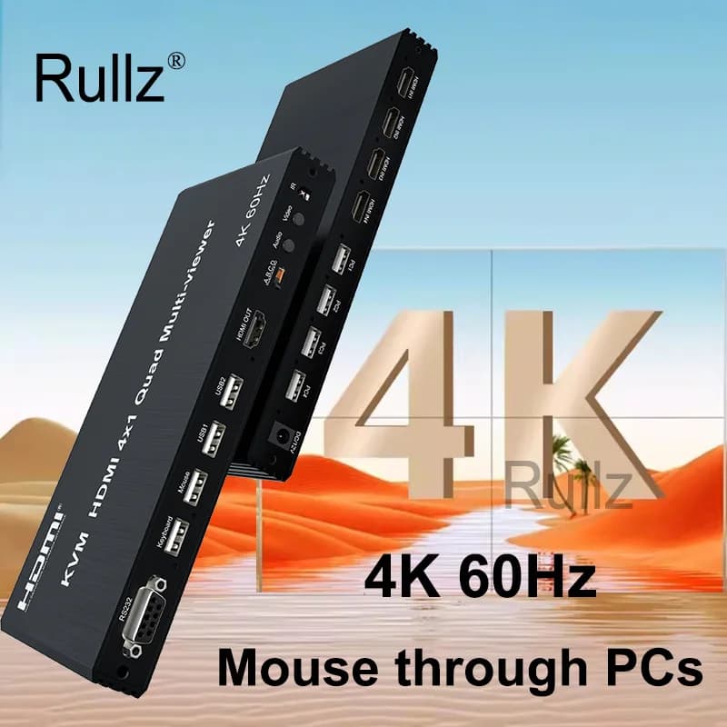 4k 60Hz USB KVM 4X1 HDMI Multiviewer Quad Screen Splitter Seamless Switcher mouse through for PS4 Camera Laptop PC To TV Monitor
