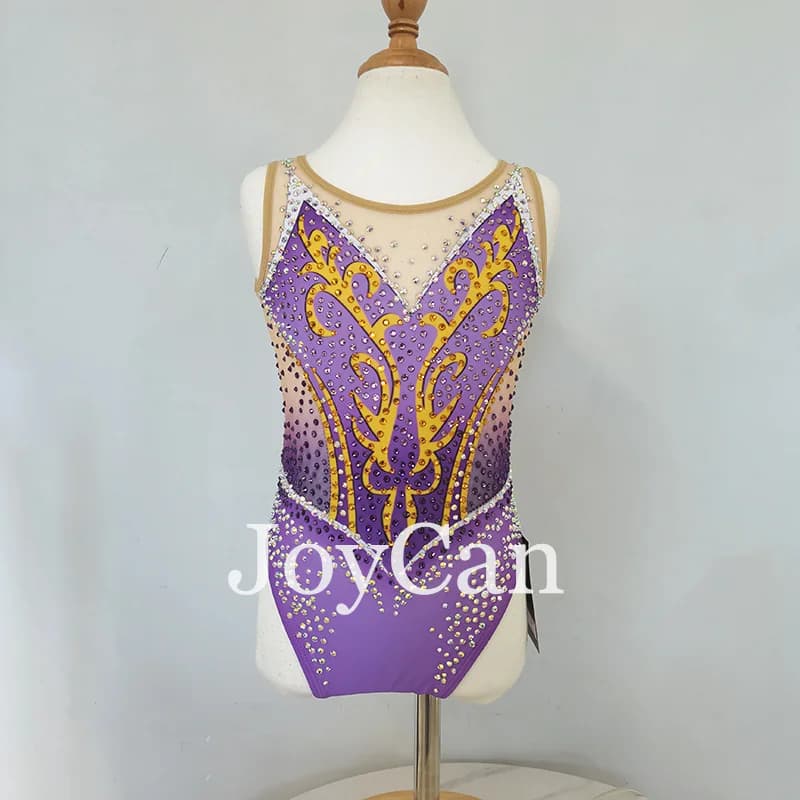 JoyCan Rhthmic Gymnastics Leotards Girls Women Purple Spandex Elegant Dance Wear for Competitiion